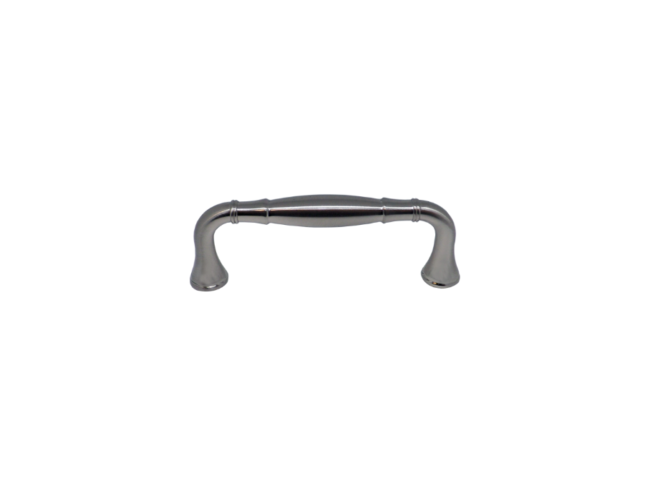 SATIN NICKEL    Traditional Beveled Pull    Overall Length: 4-13/32"    Center to Center: 96mm