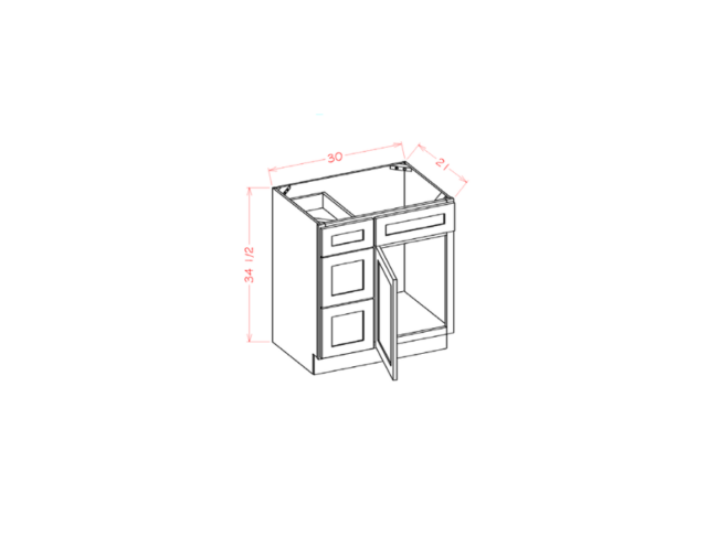 VANITY COMBO BASE W/DRAWER LEFT 30''W X 34.5''H X 21''D
